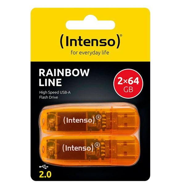 INTENSO PENDRIVE 64GB (PACK 2USB 2.0 RAINBOWLINE LARANJA