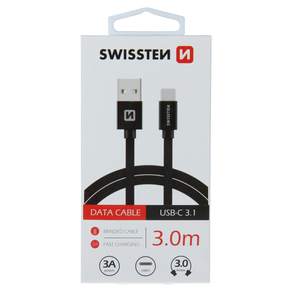 SWISSTEN - TEXTILE CABLE USB - USB-C (3M-BLACK)