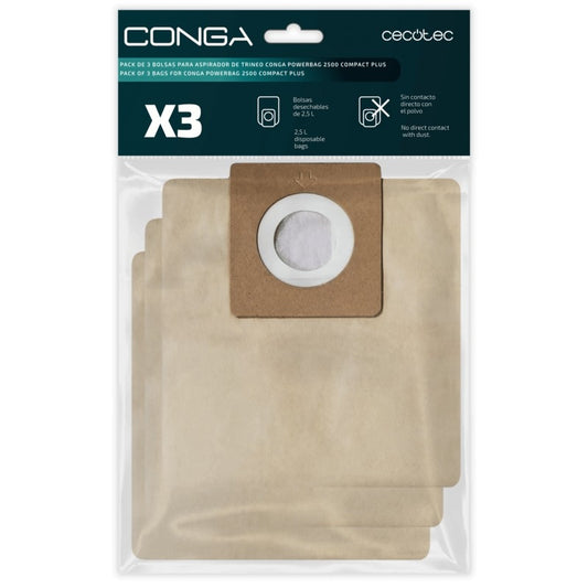 CECOTEC - PACK DE 3 BOLSAS PARA ASPIRADOR CONGA POWERBAG 2500 COMPACT PLUS 60944
