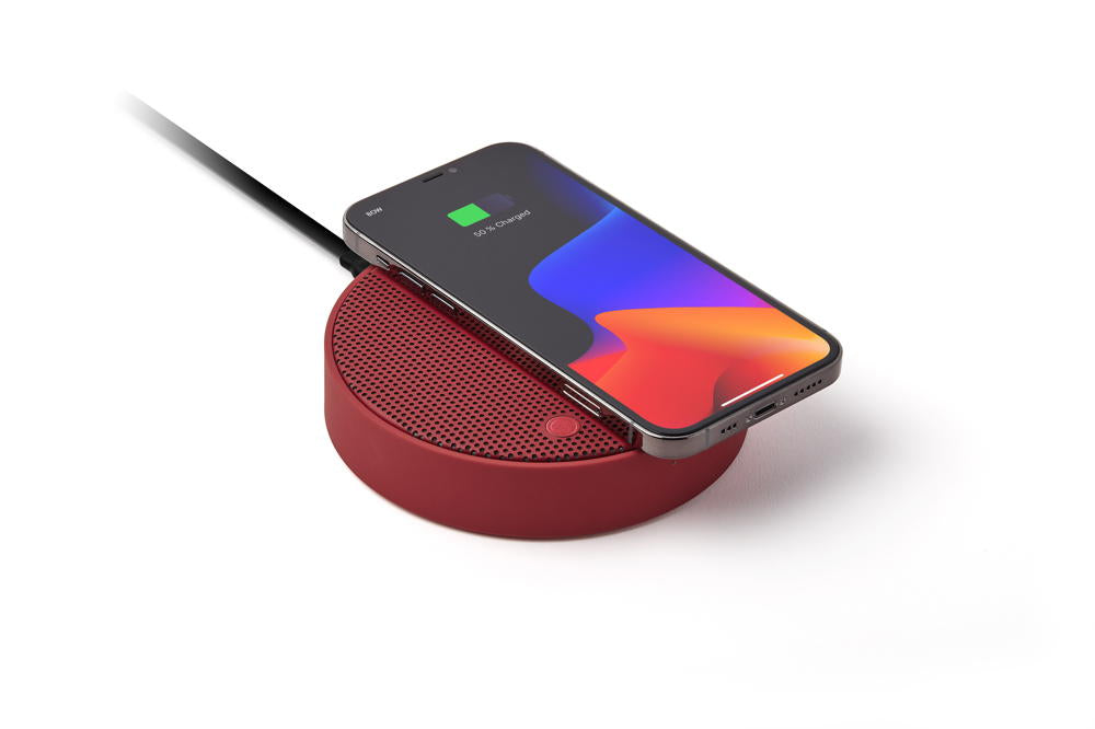 LEXON - CARREGADOR QI + COLUNA SOM OSLO ENERGY+ (DARK RED)