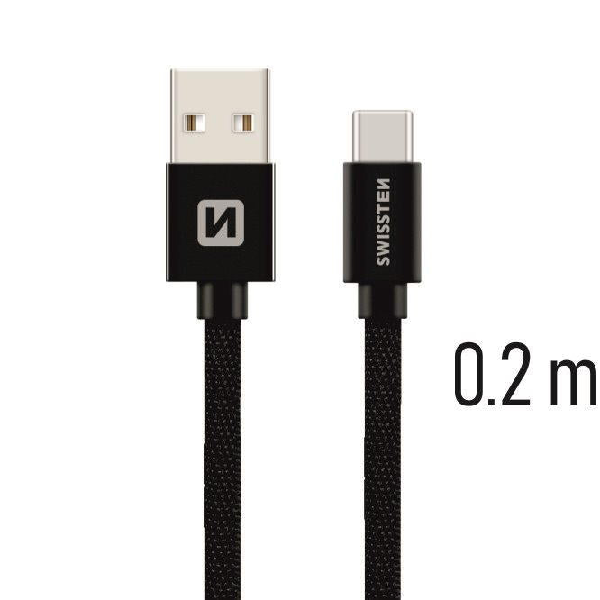 SWISSTEN - TEXTILE CABLE USB-USB-C (0.2M-BLACK)