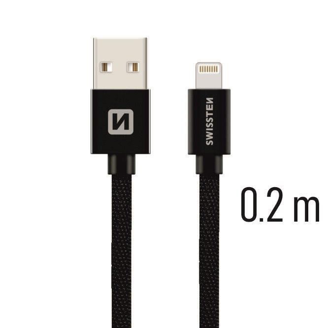 SWISSTEN - TEXTILE CABLE USB-LIGHTNING (0.2M-BLACK)