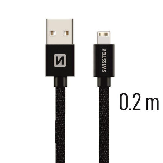 SWISSTEN - TEXTILE CABLE USB-LIGHTNING (0.2M-BLACK)