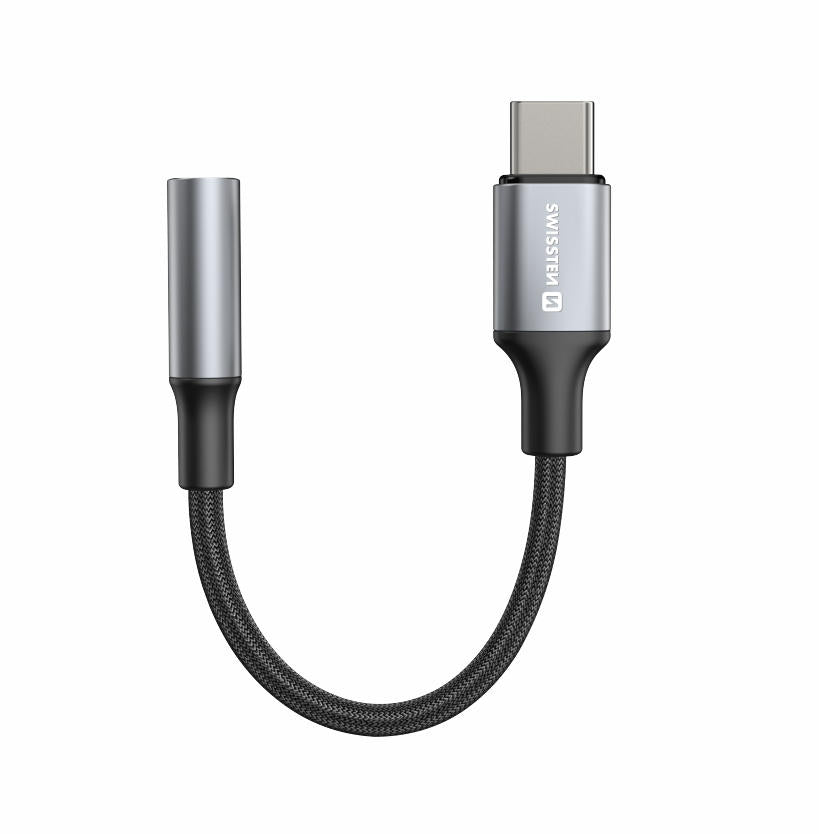 SWISSTEN - TEXTILE ADAPTER USB-C TO MINI-JACK (15CM-BLACK)