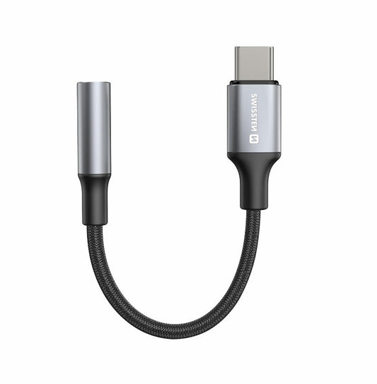 SWISSTEN - TEXTILE ADAPTER USB-C TO MINI-JACK (15CM-BLACK)