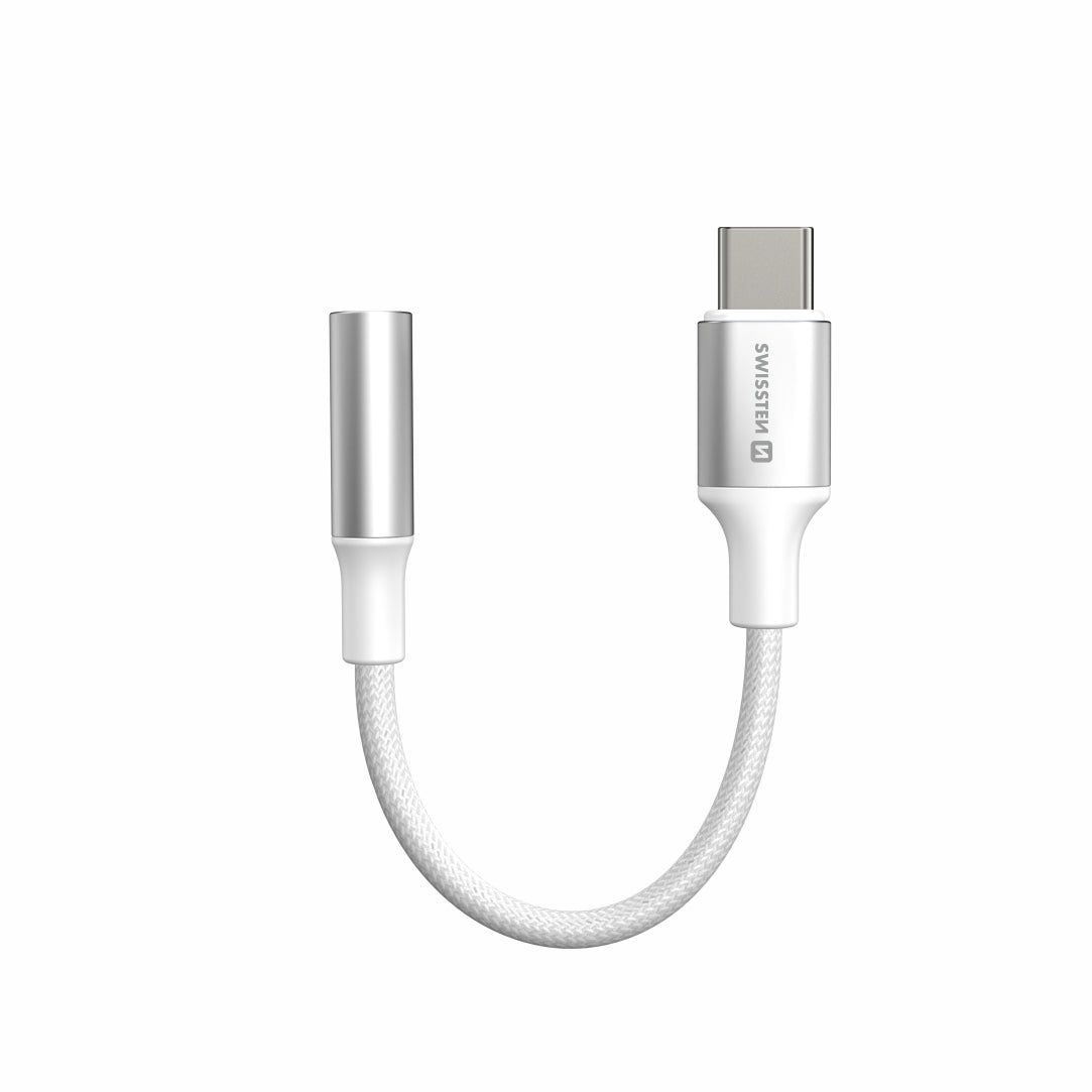 SWISSTEN - TEXTILE ADAPTER USB-C TO MINI-JACK (15CM-WHITE)
