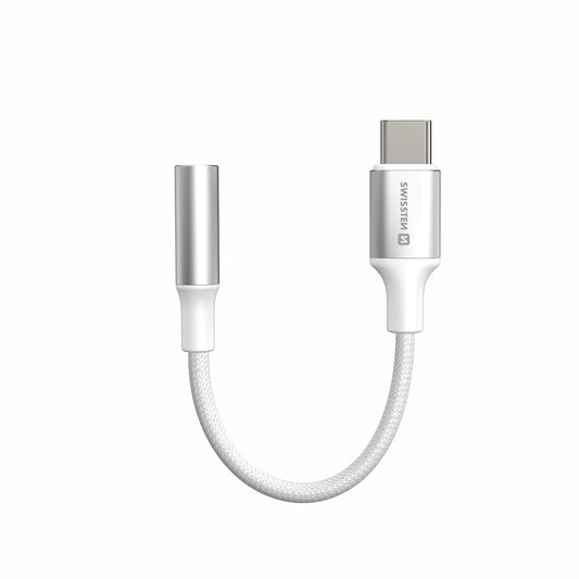 SWISSTEN - TEXTILE ADAPTER USB-C TO MINI-JACK (15CM-WHITE)