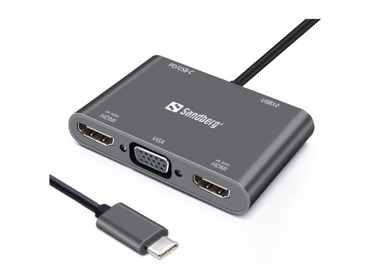 SANDBERG - USB-C DOCK 2XHDMI + 1X VGA + USB + PD