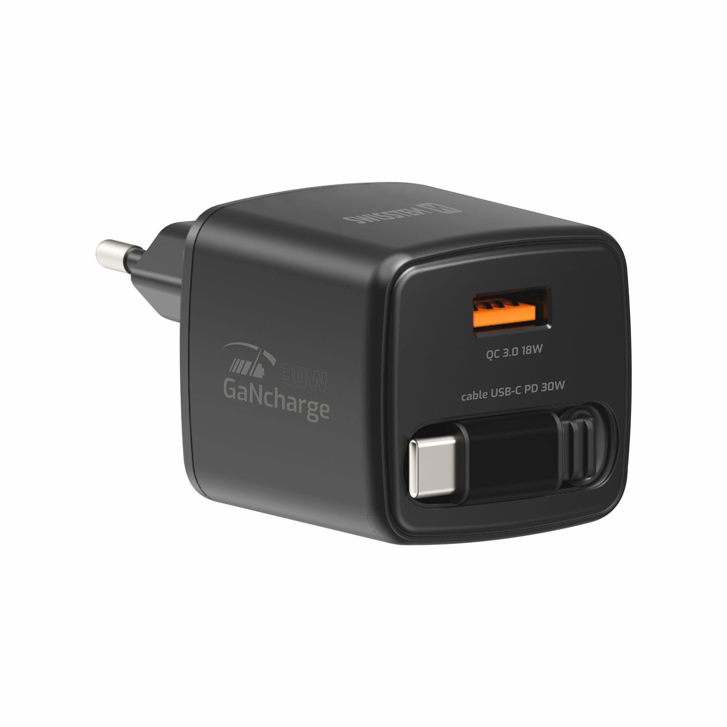 SWISSTEN - SLIDECHARGE GAN 30W (1XUSB-C, 1XUSB, BLACK)
