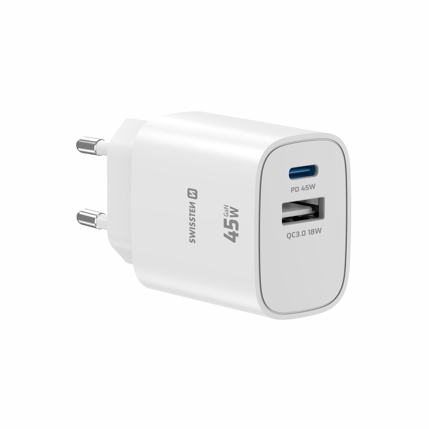 SWISSTEN - GAN EDGE CHARGER 45W (1XUSB-C, 1XUSB, WHITE)
