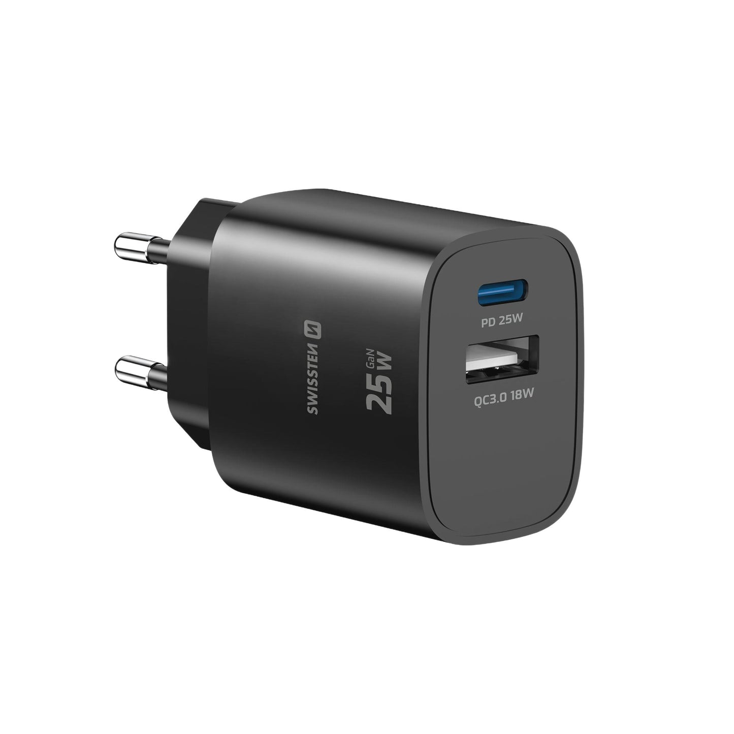 SWISSTEN - GAN EDGE CHARGER 25W (1XUSB-C, 1XUSB, BLACK)