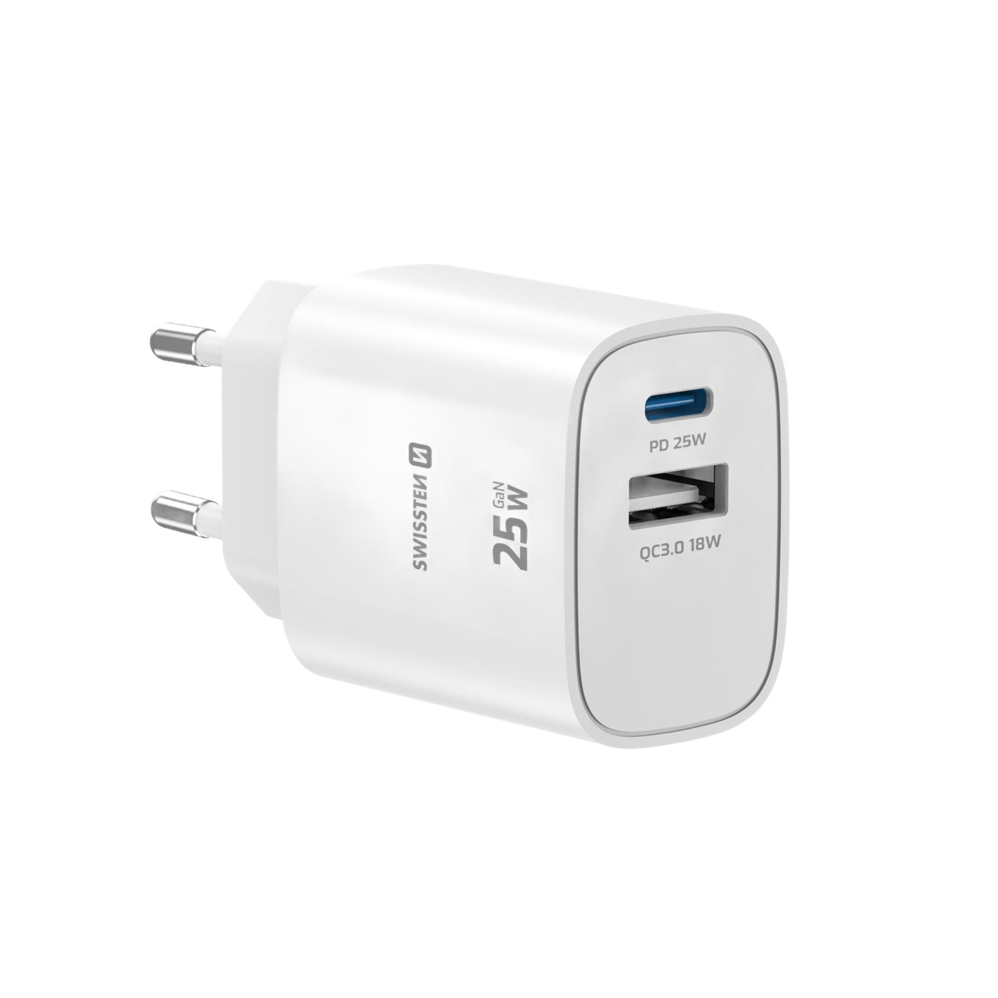 SWISSTEN - GAN EDGE CHARGER 25W (1XUSB-C, 1XUSB, WHITE)