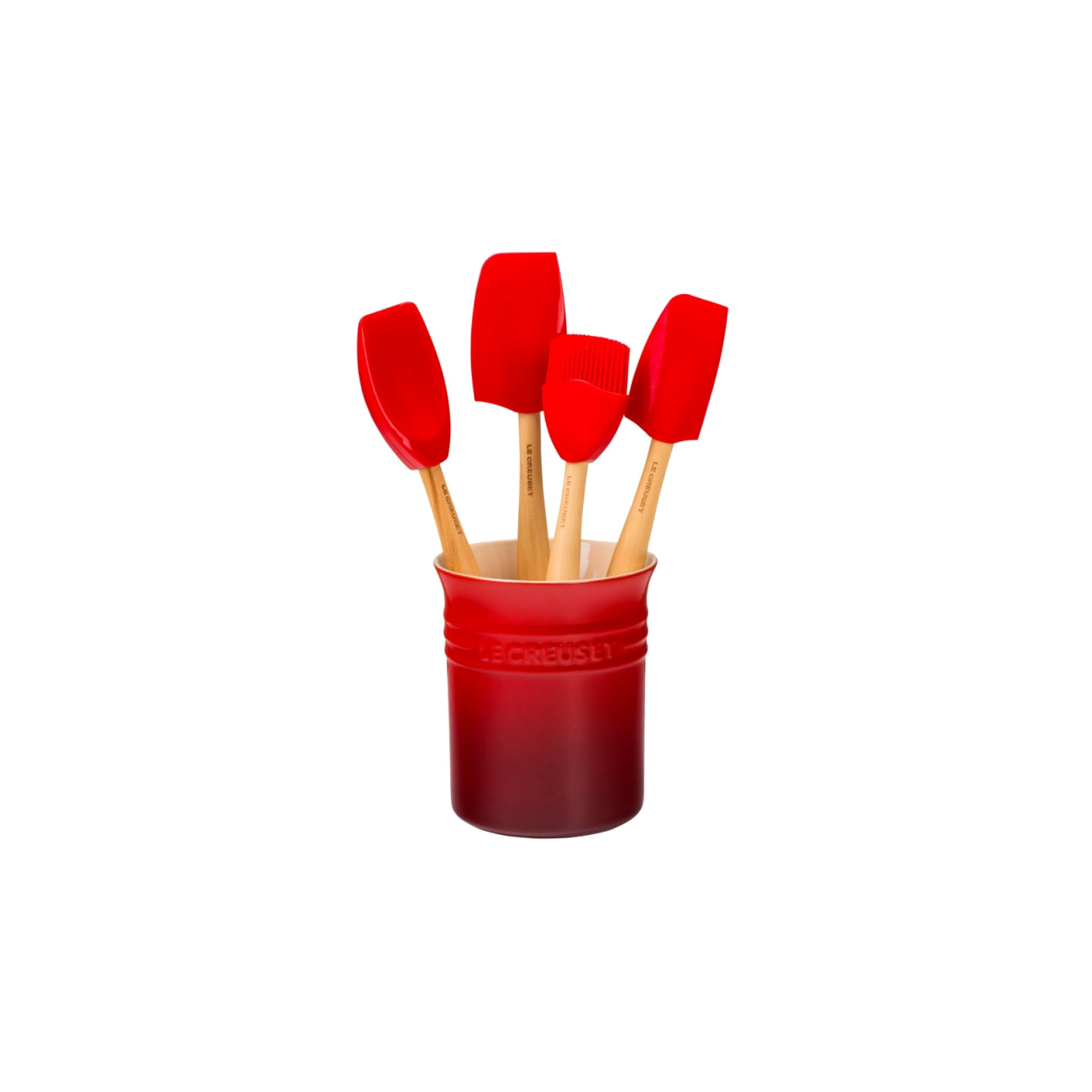 LE CREUSET - SET 4 ESPATULAS + POTE CEREJA 79003000600000