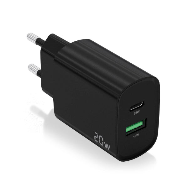 AISENS CARREGADOR 20W 1XUSB-C PD3,0 1XUSB-A QC3,0 PRETO