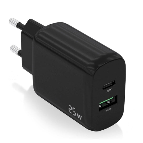 AISENS CARREGADOR 25W 1XUSB-C PD3,0 1XUSB-A QC3,0 PRETO