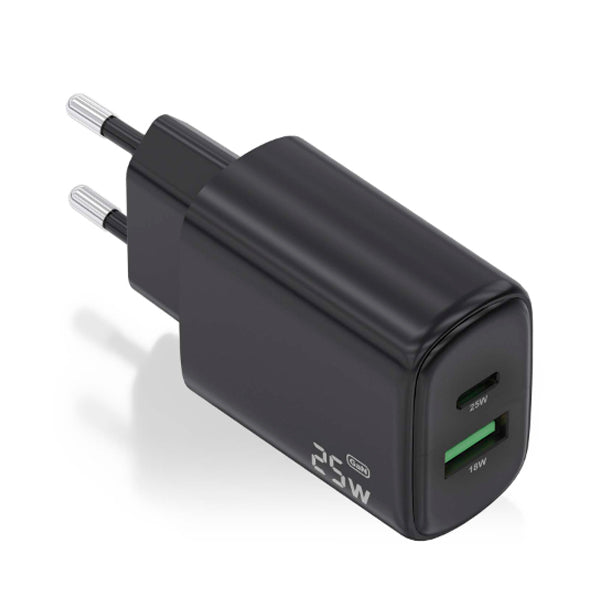 AISENS CARREGADOR 25W 1XUSB-C PD3,0 1XUSB-A QC3,0 PRETO