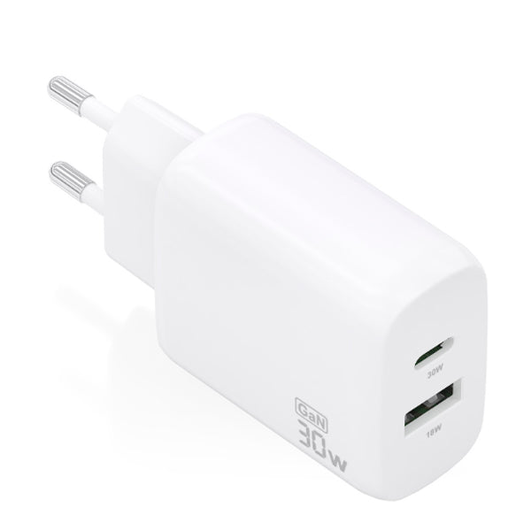 AISENS CARREGADOR GAN 30W 1XUSB-C PD3,0 QC4,0 1XUSB-A QC3,0 BRANCO