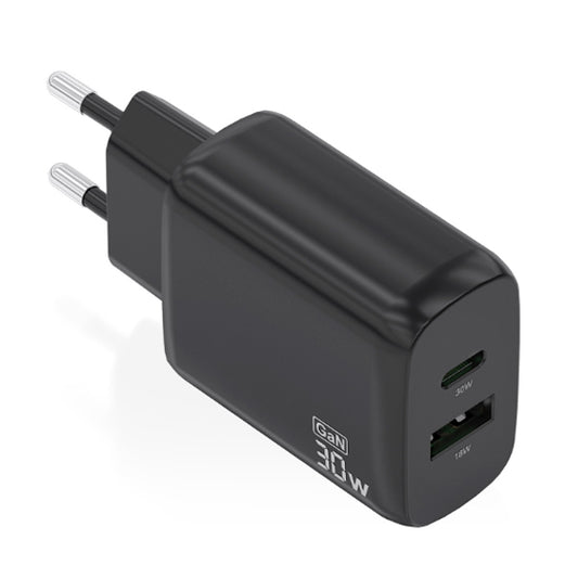 AISENS CARREGADOR GAN 30W 1XUSB-C PD3,0 QC4,0 1XUSB-A QC3,0 PRETO