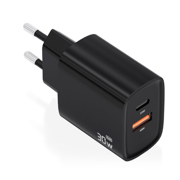 AISENS CARREGADOR GAN 30W 1XUSB-C PD3,0 QC4,0 1XUSB-A QC3,0 PRETO