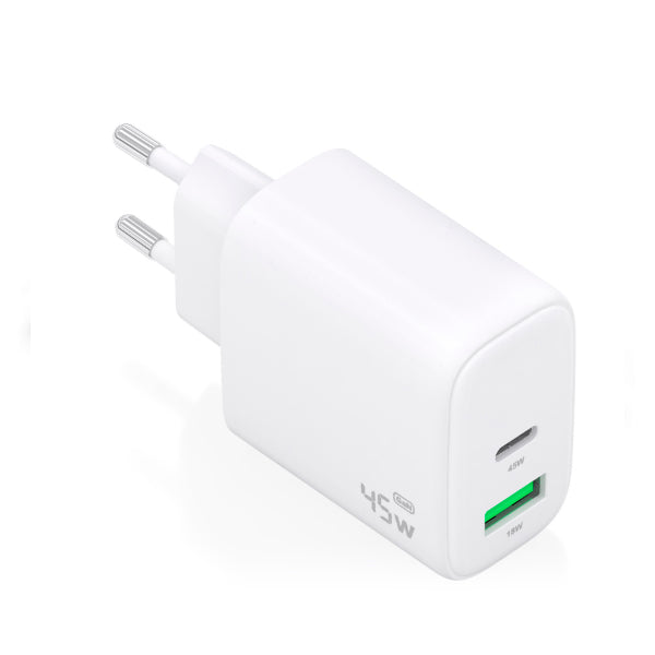AISENS CARREGADOR GAN 45W 1XUSB-C PD3,0 QC4,0 1XUSB-A QC3,0 BRANCO