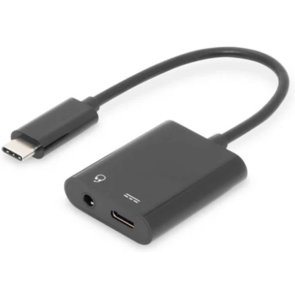 DIGITUS USB TYPE-C SPLITTER TYPE C 3.5MM+TYPE C M/F/F 0.2M GEN2 5A 10GB PRETO