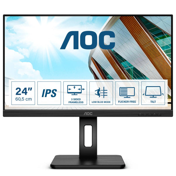 AOC MONITOR IPS 24" (23.8) FHD VGA DVI HDMI DP USB COLUNAS HAS PIVOT 24P2Q