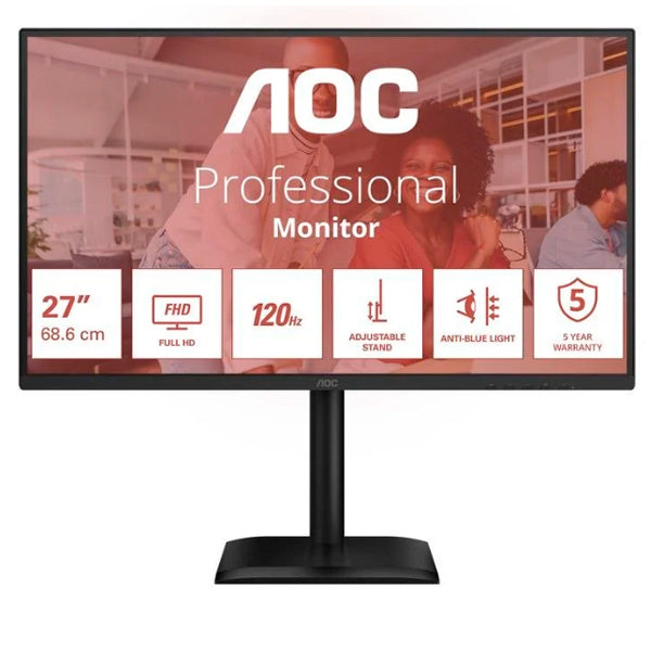 AOC MONITOR IPS 27" FHD 120HZ HDMI DP USB-C COLUNAS HAS PIVOT 27E4CV