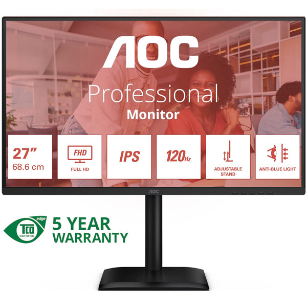 AOC MONITOR IPS 27" 16:9 FHD 4MS 120HZ HDMI DP USB COLUNAS HAS PIVOT 27E4U