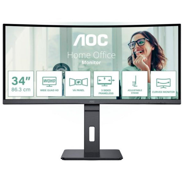 AOC MONITOR VA 34" 21:9 WQHD CURVO HDMI DP USB-C RJ45 COLUNAS HAS CU34P3CV
