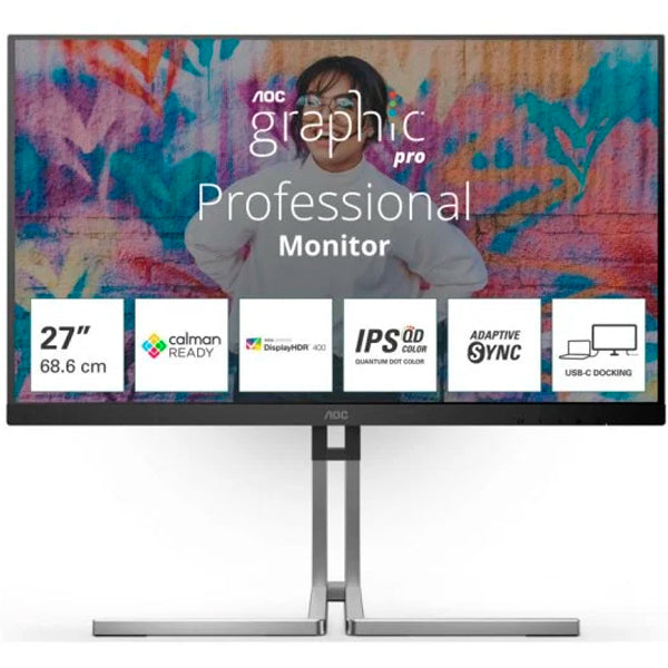 AOC MONITOR IPS QD 27" 16:9 QHD 4MS 75HZ HDMI DP USB RJ45 COLUNAS HAS Q27U3CV