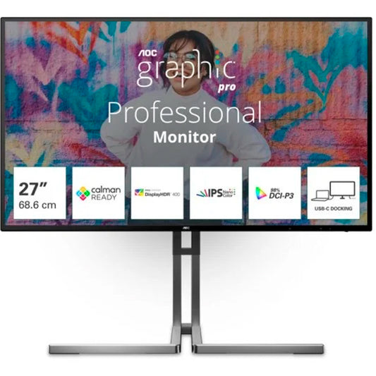 AOC MONITOR IPS 27" UHD 4K HDMI DP USB-C DOCKING COLUNAS HAS PIVOT U27U3CV