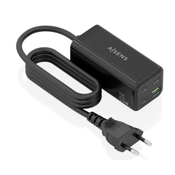 AISENS CARREGADOR DE MESA 100W GAN 3XUSB-C 1XUSB-A PRETO