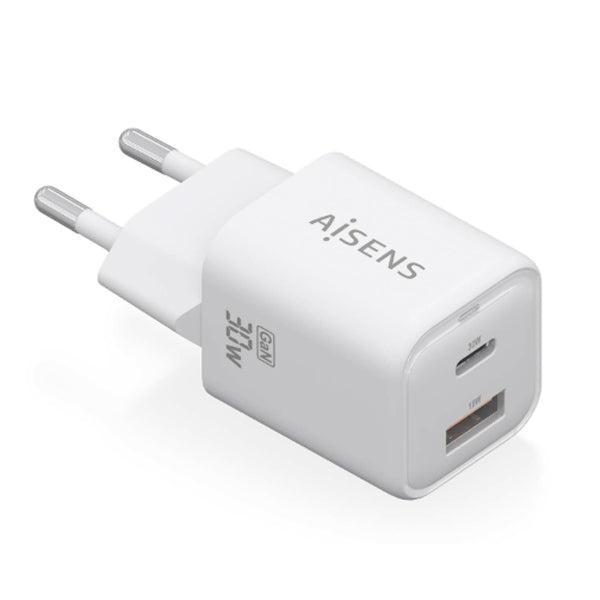 AISENS CARREGADOR GAN 30W 1XUSB-C PD3,0 QC4,0 1XUSB-A QC3,0