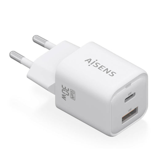 AISENS CARREGADOR GAN 30W 1XUSB-C PD3,0 QC4,0 1XUSB-A QC3,0