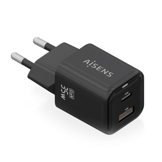 AISENS CARREGADOR GAN 35W 1XUSB-C PD3,0 QC4,0 1XUSB-A QC3,0 PRETO