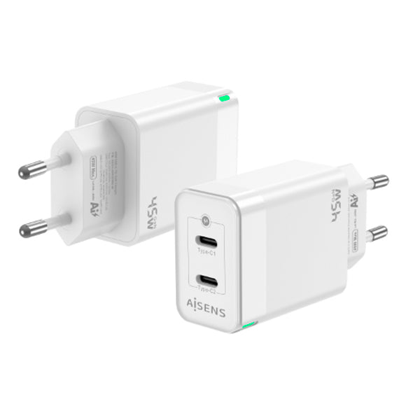 AISENS CARREGADOR GAN 45W 2XUSB-C PD3,0 QC4,0 BRANCO