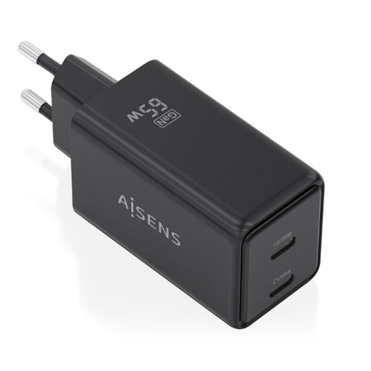 AISENS CARREGADOR GAN 65W 2XUSB-C PD3,0 QC4,0 PRETO