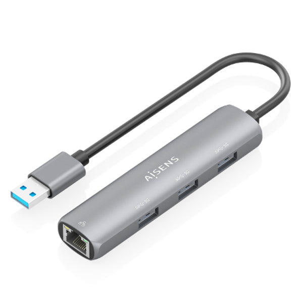 AISENS USB3,0 DOCK USB-A A ETHERNET GIGABIT + HUB 3XUSB-A 15CM CINZENTO