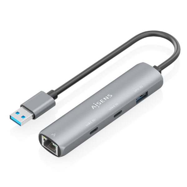 AISENS USB3,0 DOCK USB-A A ETHERNET GIGABIT + HUB 2XUSB-C+1XUSB-A 15CM CINZENTO