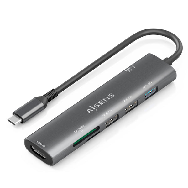 AISENS DOCK HUB USB-C 7 EM 1 + USB-C 7 PORT HDMI USB-A 2,0 USB-A 3,0 USB-C SDMIC