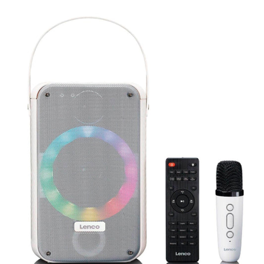 LENCO COLUNA KARAOKE C\ BLUETOOTH C\ MICROFONE WIRELESS E LUZES LED BRANCA