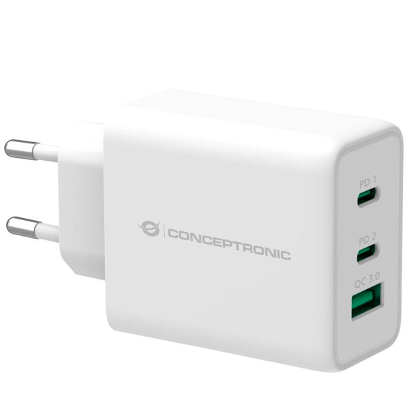 CONCEPTRONIC CARREGADOR GAN 2XUSB-C 1XUSB 65W BRANCO