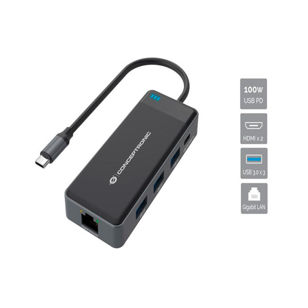 CONCEPTRONIC DOCK USB-C 2XHDMI 3XUSB3.0 1XRJ45 1XUSB-C PD100W