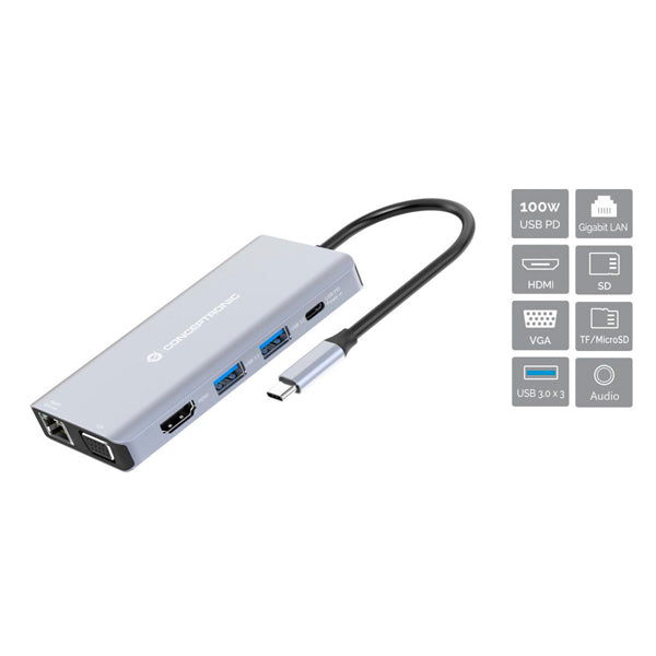 CONCEPTRONIC DOCK USB-C 1XHDMI 1XVGA 3XUSB3 RJ45 CR 3.5  PD100W