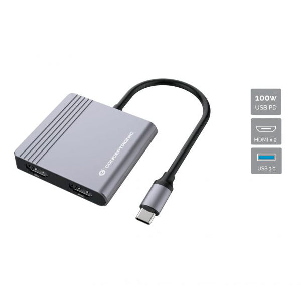 CONCEPTRONIC DOCK USB-C 2XHDMI 1XUSB3.0 PD100W