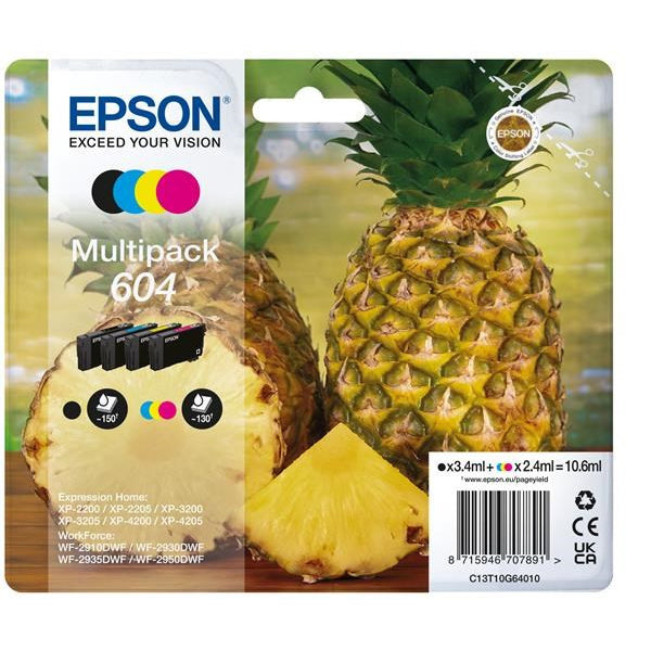 EPSON TINTEIRO PACK 4 CORES 604 XP2200/05/3200/05/4200/05/WF2910/30/35/50 MOQ 8