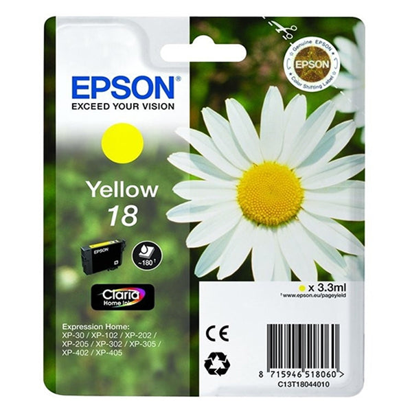 EPSON TINTEIRO AMARELO 18XL XP102/XP205/XP305/XP40 C/ALARME MOQ 10