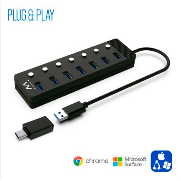 EWENT HUB USB-C 7 PORTAS USB 3.0 C/INTERRUPTOR CABO 1 MT