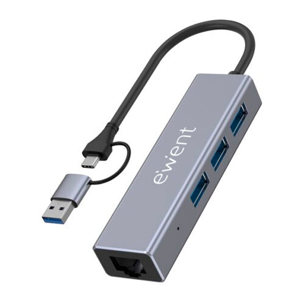 EWENT HUB USB-C E USB-A 3.2  3XUSB-A 3.2 + 1X RJ45 GIGABIT ALUMINIO