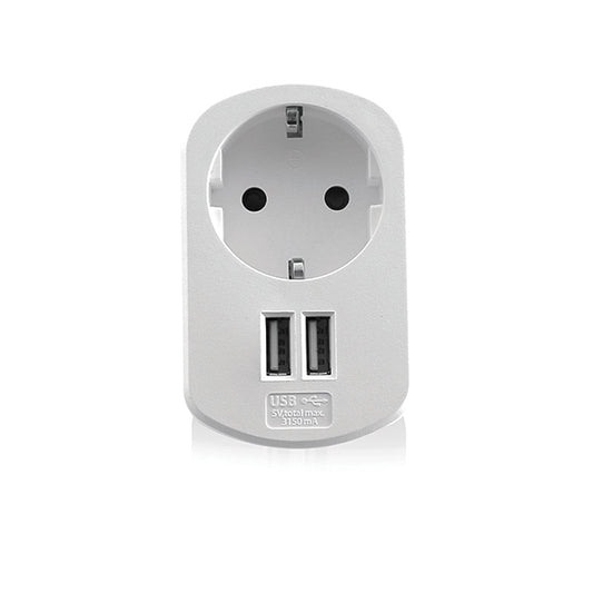 EWENT CARREGADOR USB 2XUSB 3.1A WITH SHUKO POWER SOCKET WHITE